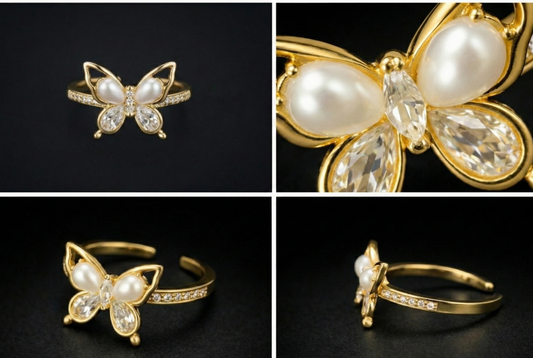 Butterfly Pearl & Crystal Ring