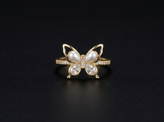 Butterfly Pearl & Crystal Ring