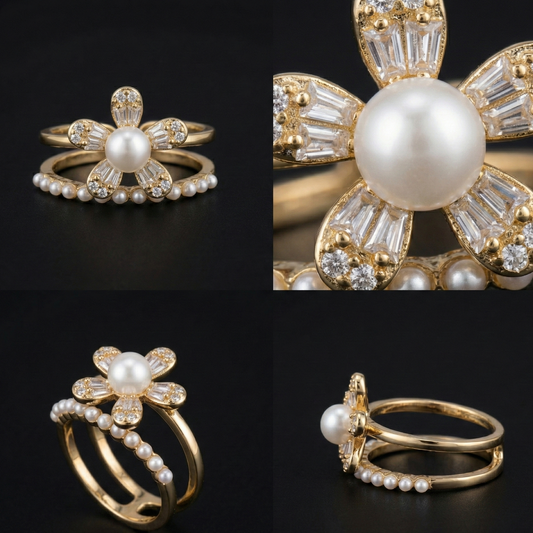 Golden Pearl Blossom Ring2