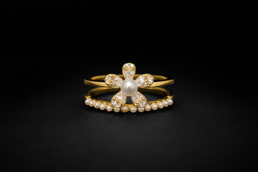 Golden Pearl Blossom Ring2